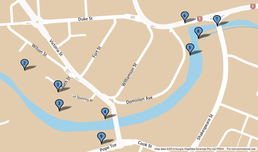 Map for the Heritage Walk along the Waikato River near Cambridge