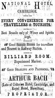 Advert for the Sample Rooms in Cambridge NZ from theWaikato Independent on 24 October 1893. 
