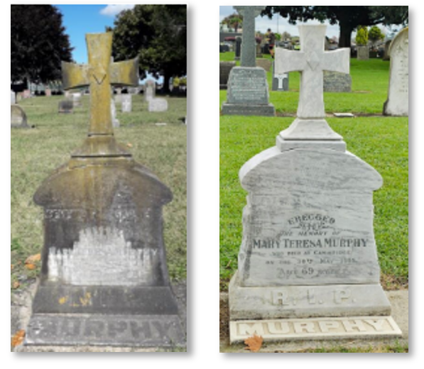 Mary Murphy’s headstone before and after