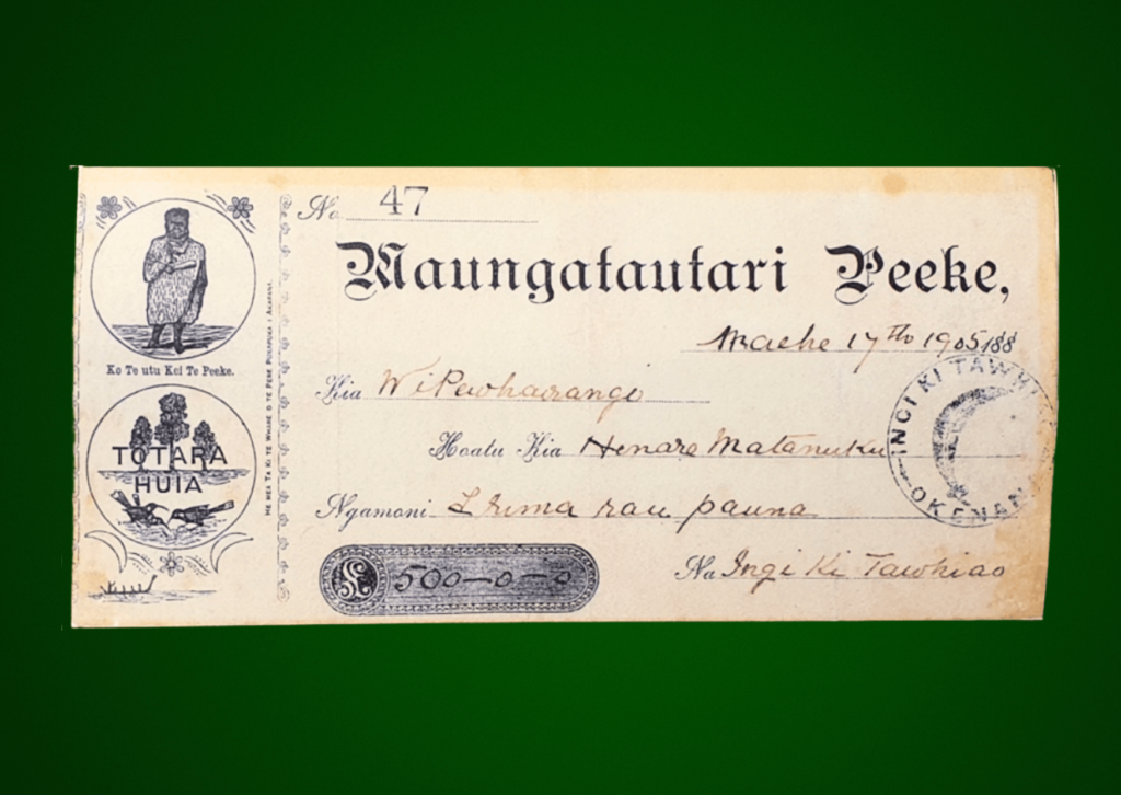 Cheque from Maungatautari Peeke (Bank)