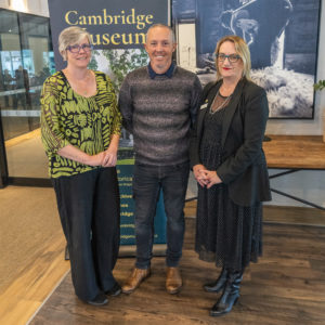 Marine archaeologist Matthew Gainsford, with Elizabeth Harvey and Carey Church, speaking at the U3A/Museum Friends partnership talk series on 23 May 2025. IMAGE BRUCE HANCOCK