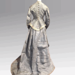 Grey taffeta wedding dress belonging to Marion Fisher (nee Crickett)