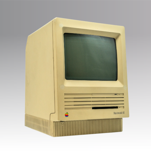 Small computer monitor on a flat base with swivel movement.
